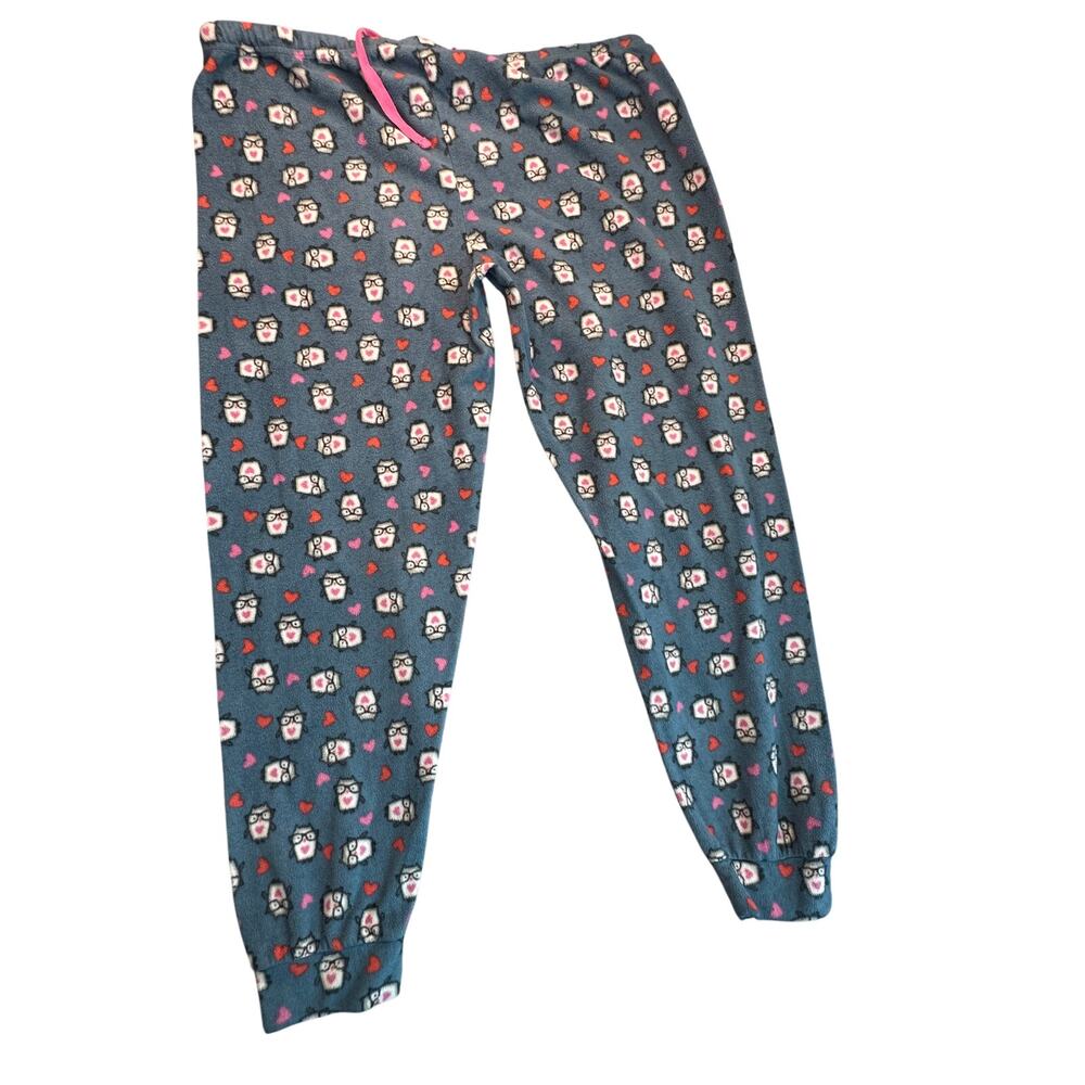 Love to Lounge Fleece Owl Print Pajama Pants Blue Large